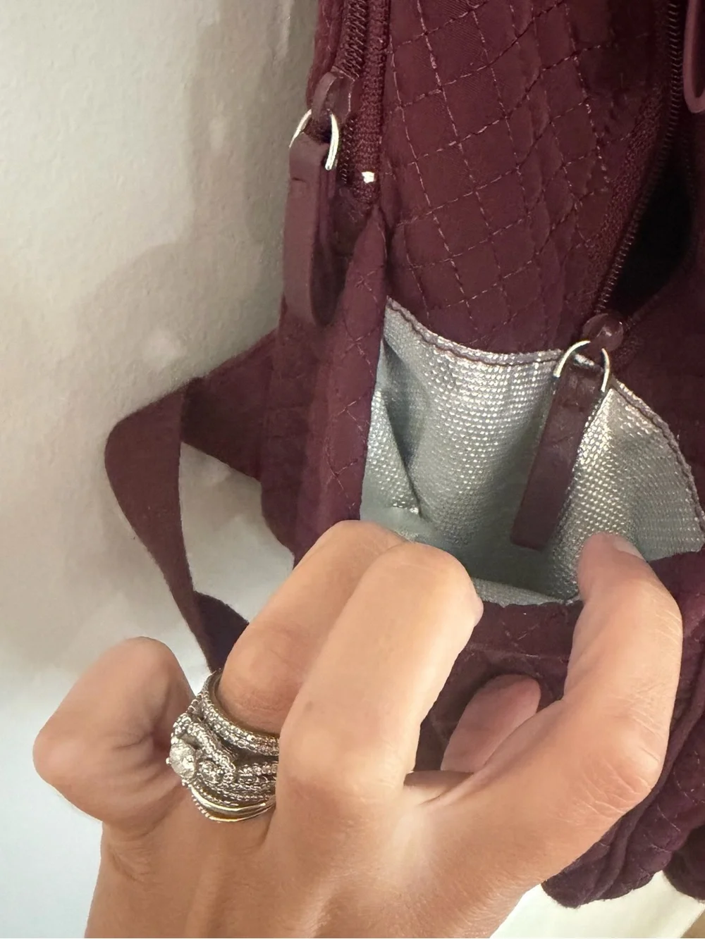 Vera Bradley Maroon Quilted Diaper Bag Backpack with Removable Changing Pad GUC